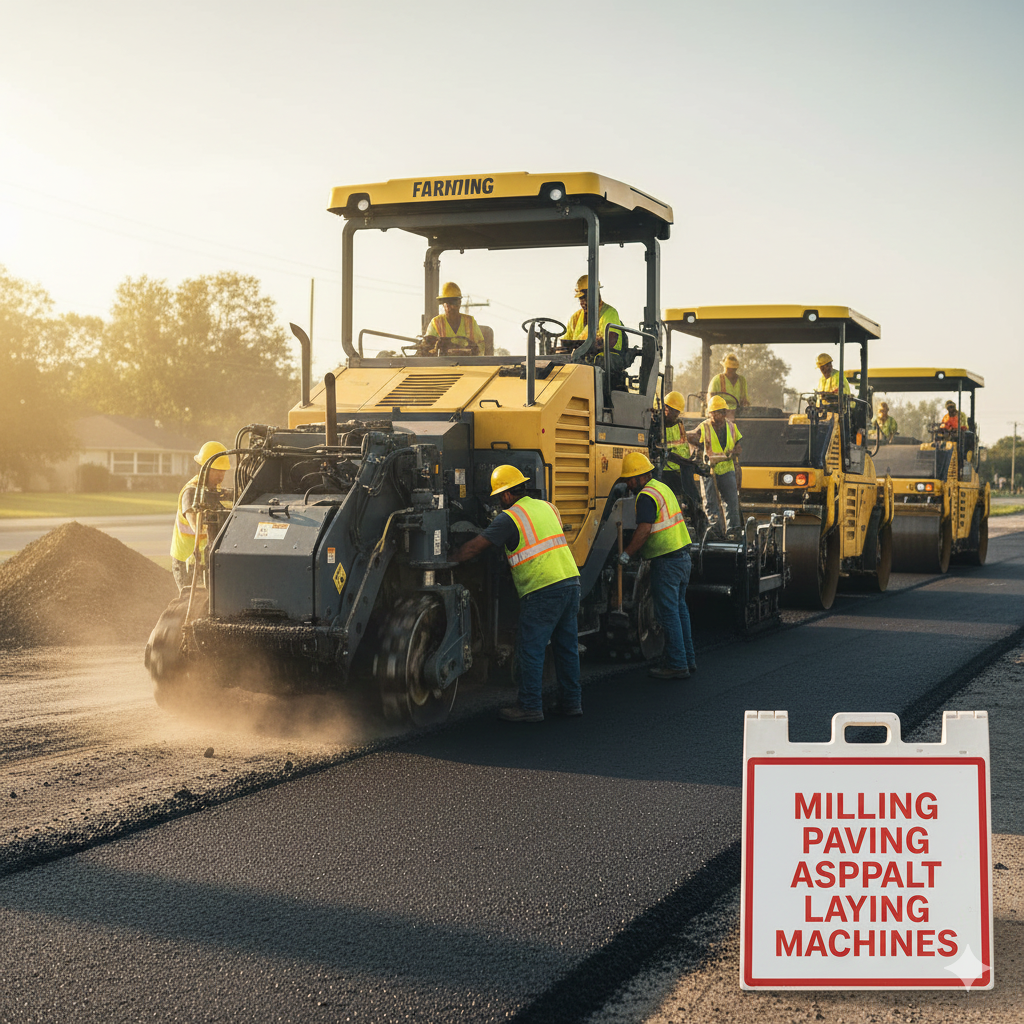 Milling, paving, and asphalt laying machines